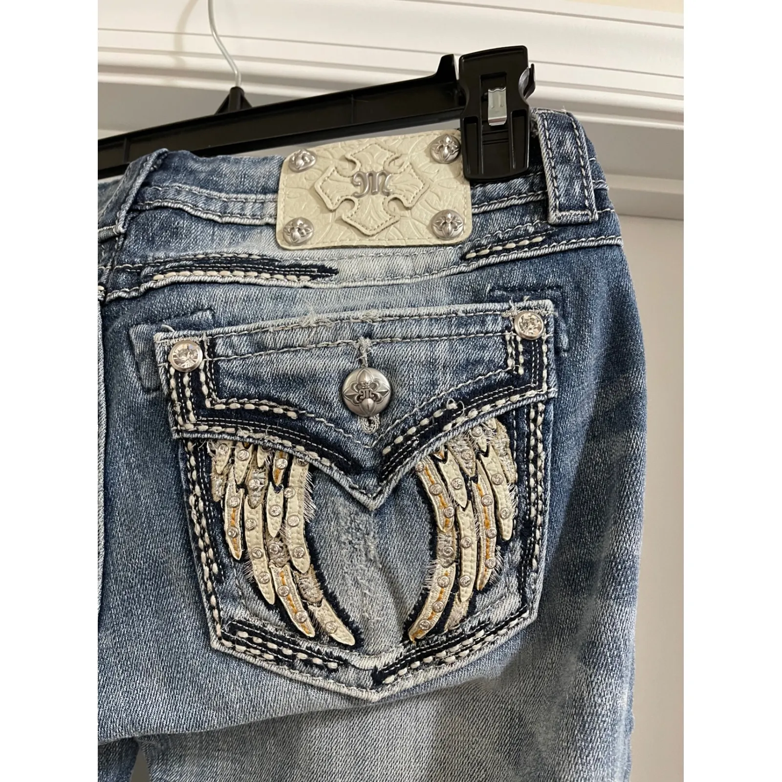 Miss Me Jeans Womens Size 28 Skinny Blue Wash Embellished Wings Rhinestone Denim - Image 5