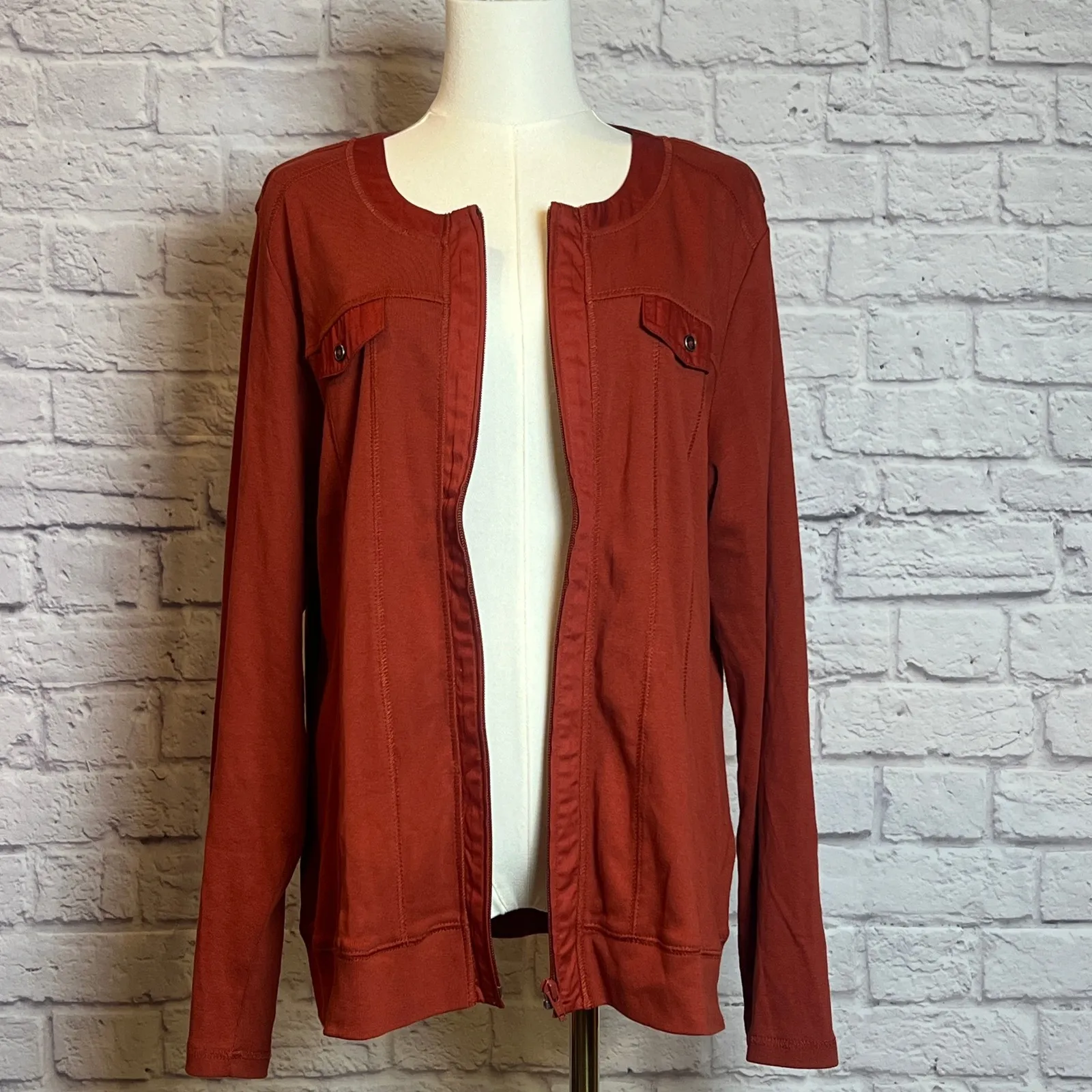 Christopher & Banks Rust Cotton Utility Zip Jacket Women's XL - Image 2