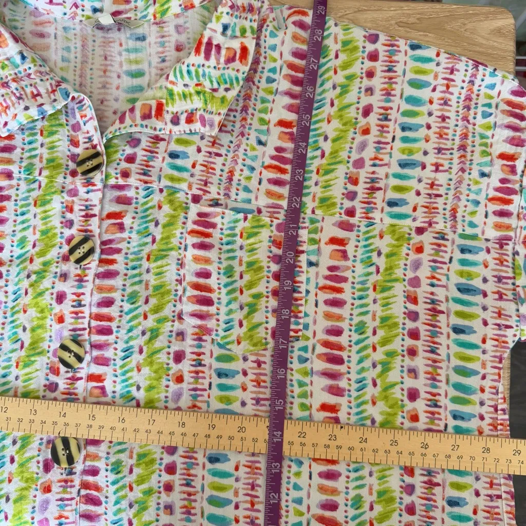 John Mark 2X Short Sleeve Shirt Button Up White Colorful Watercolor Vacation - Image 7