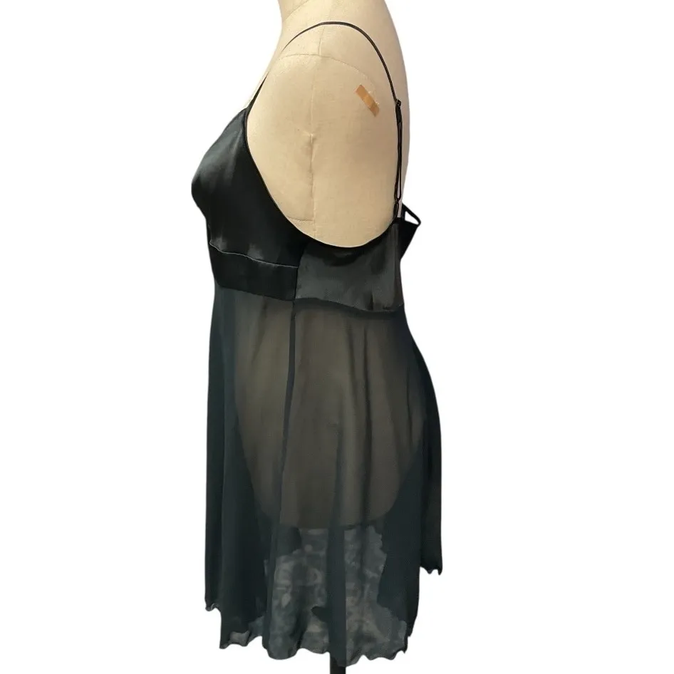 Victoria's‎ Secret Vintage Chemise Sheer Mini Satin Lingerie Slip Dress M Black - Image 4