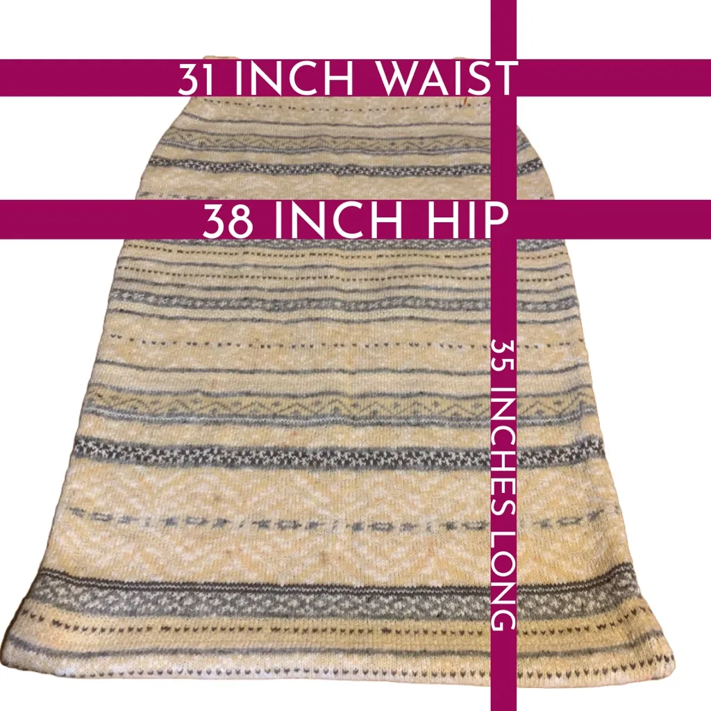 VINTAGE 1990'S LIZ SPORT YELLOW, GRAY & WHITE PENCIL SWEATER SKIRT (M) Yellow Size M - Image 11