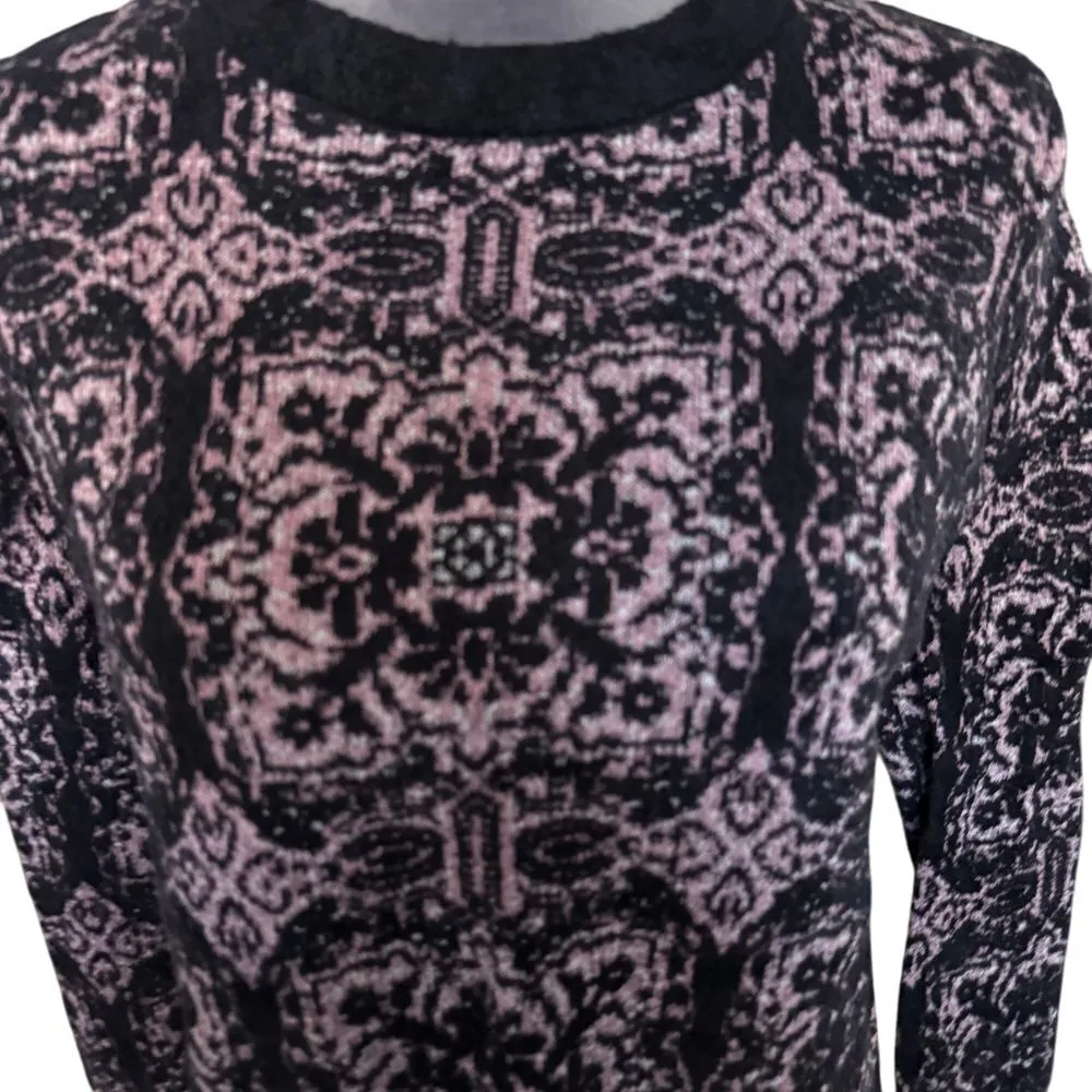 Topshop  Pink Black Damask Print Sweater Pullover Crewneck Long Sleeve UK 10 - Image 2