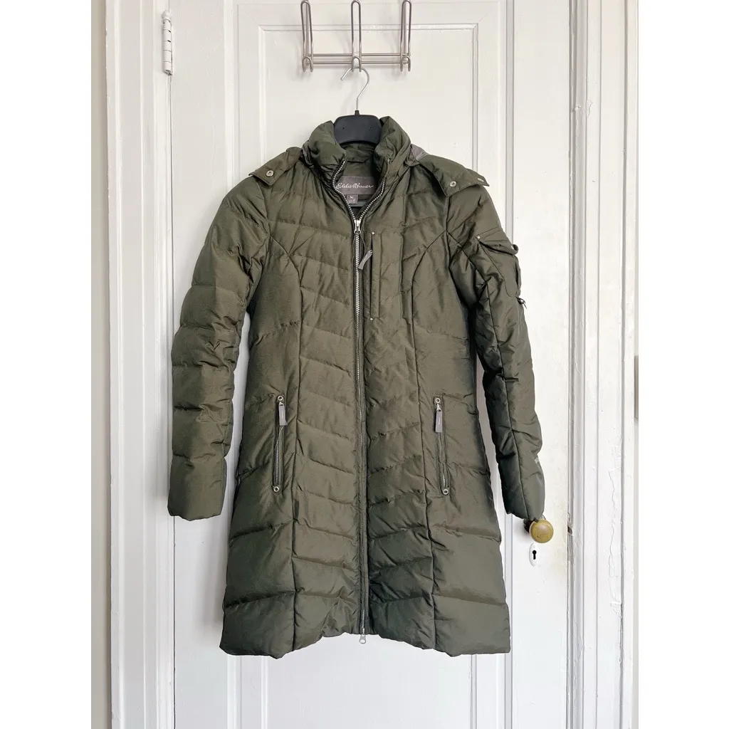 Eddie Bauer • Sun Valley Down Parka green puffer quilted hood faux fur trim 650 - Image 2