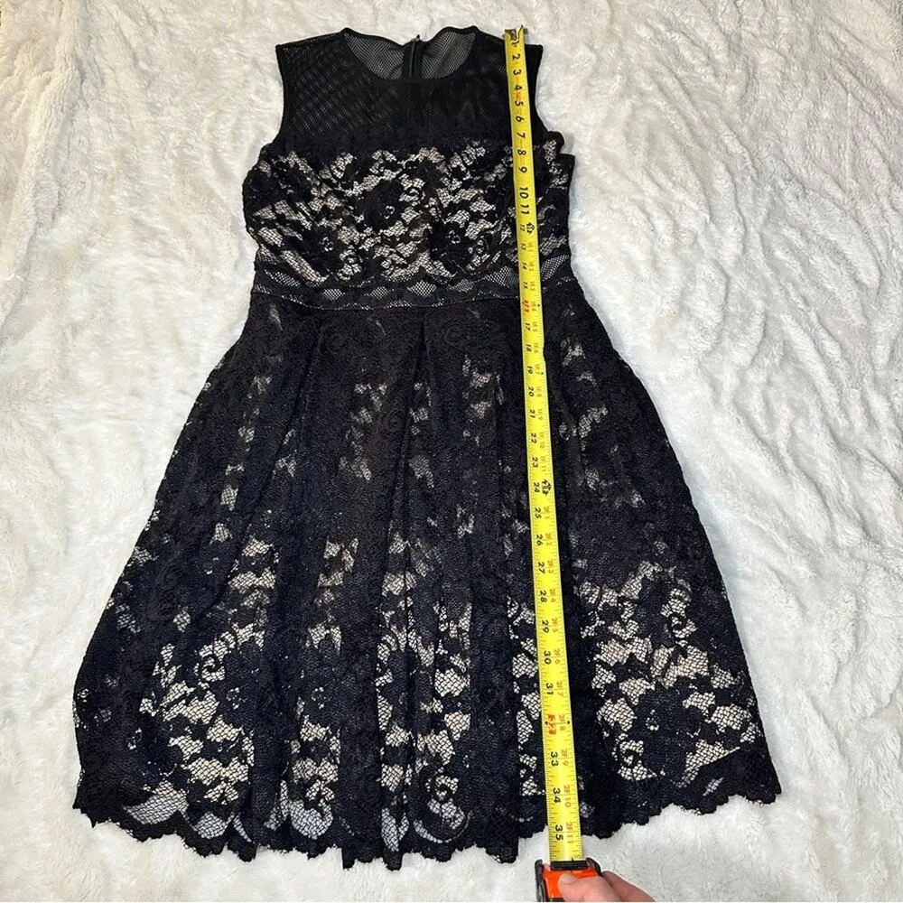 Badgley Mischka Size 4 Black Lace Mesh Mini Dress Wedding Prom Cocktail Coquette - Image 4