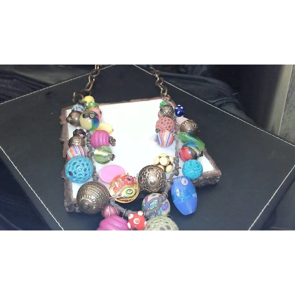 Choker Beaded Multicolor Necklace Vintage Boho Fun Glazed Glass - Image 10