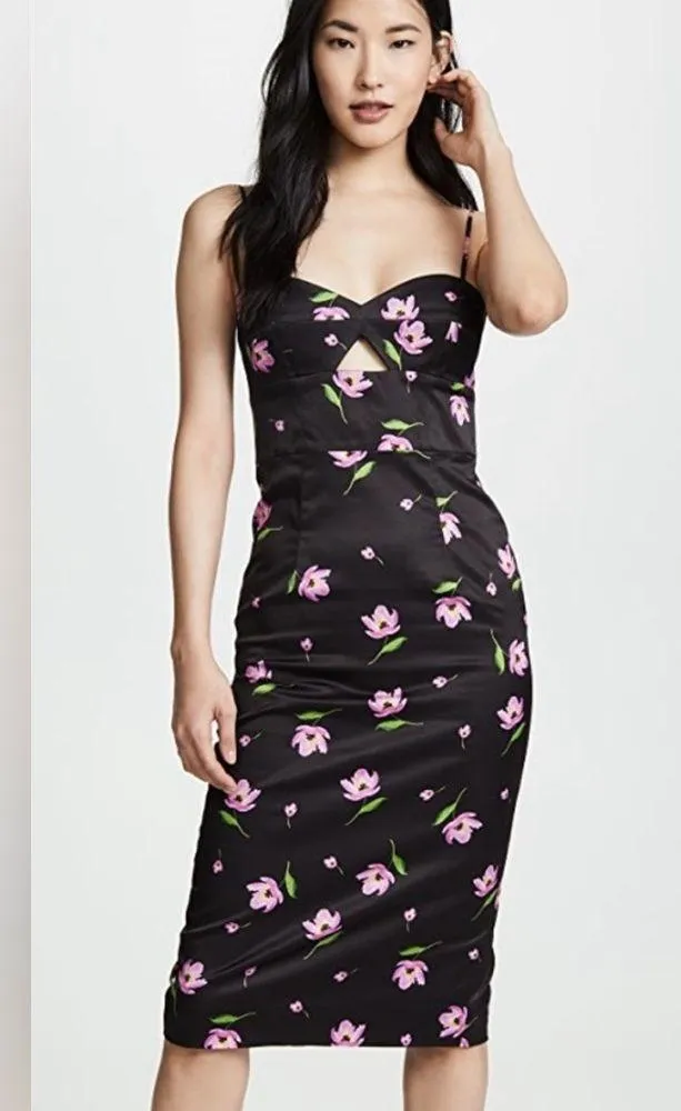 Milly Uma Satin Black Purple Floral Midi Sheath Dress Size 4 NWT - Image 16