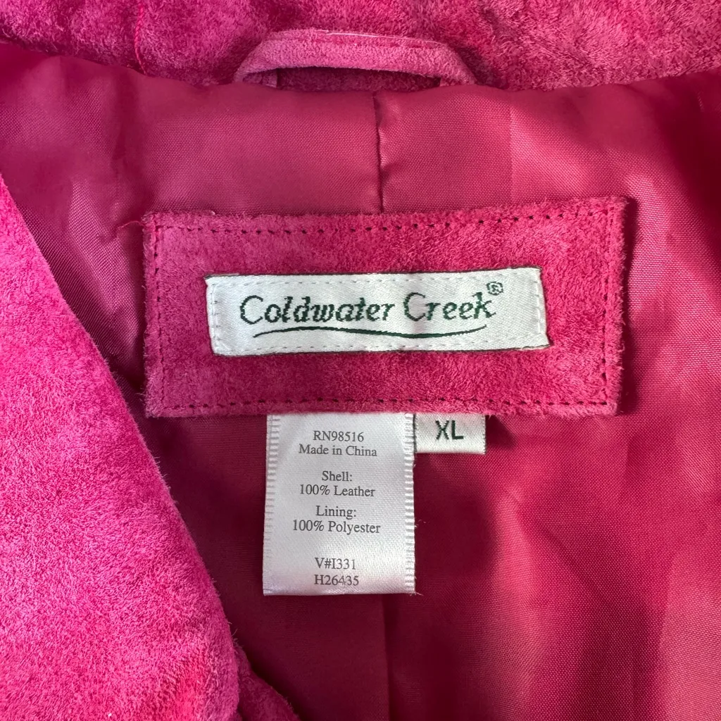 Coldwater Creek Fuschia Pink Genuine Suede Leather Jacket Coat Size XL - Image 5