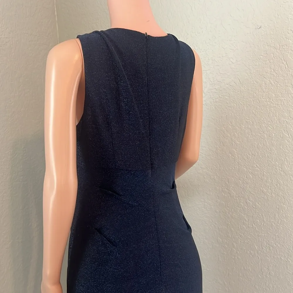 Adrianna Papell Crushed blue METALLIC JERSEY SHEATH Side Ruched DRESS Sz 12 #185 - Image 5