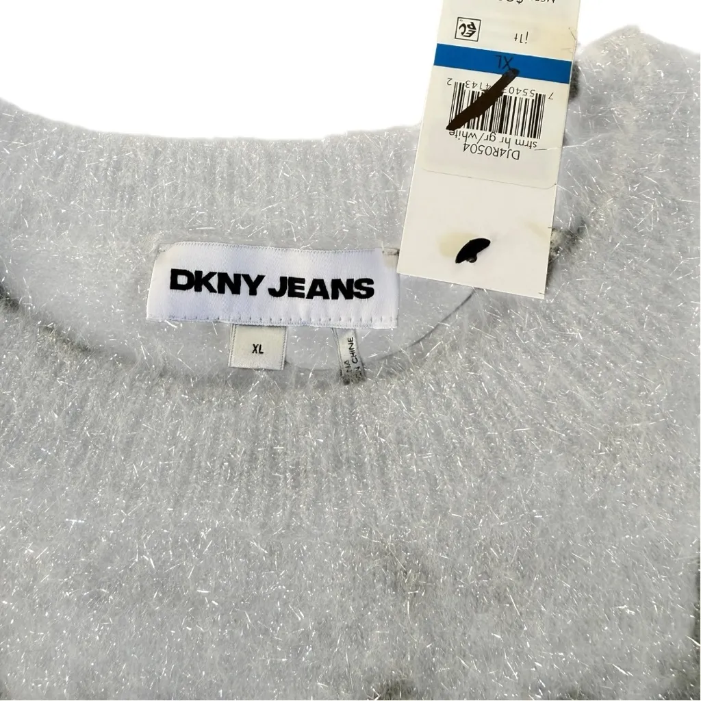 NEW DKNY Silver Metallic Crew Neck Sweater Boxy Bell Sleeve Size XL - Image 9