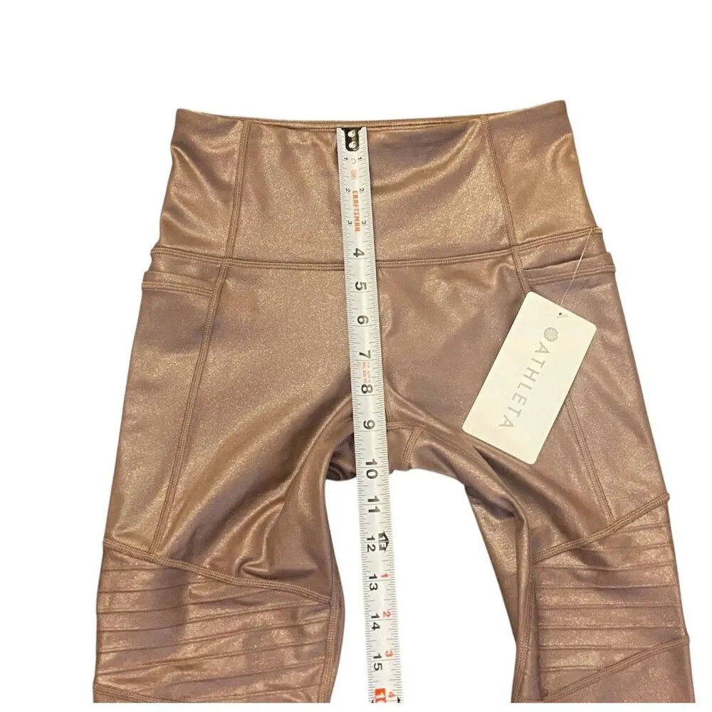 Athleta Women's Moto Tight Inclination Shimmer Rose Brown‎ Legging XS Petite NWT - Image 4