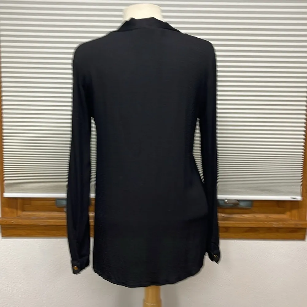 Zara Woman Black Long Sleeve V-Neck Hi Low Popover Top Size Large - Image 4