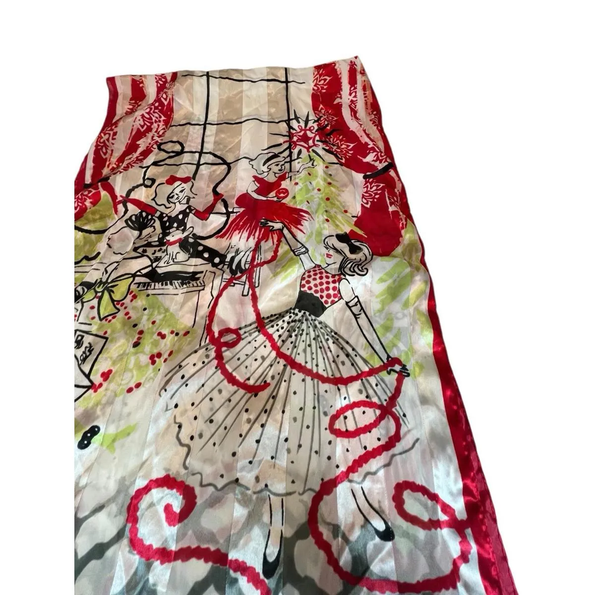 Retro Theme 50s Rockabilly Sock Hop Christmas Scarf 68x20 Novelty Print Glam Red - Image 4