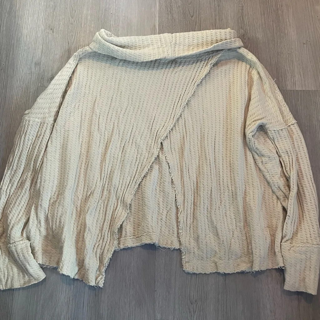 Free People Waffle Knit Juicy Thermal in Stone Cold Beige — Size Small - Image 7