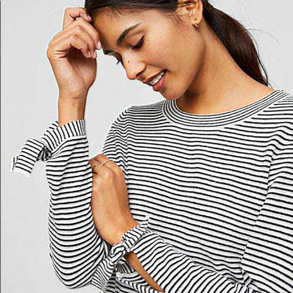 LOFT Wool Blend Striped Tie‎ Cuff Sweater Top - Image 2