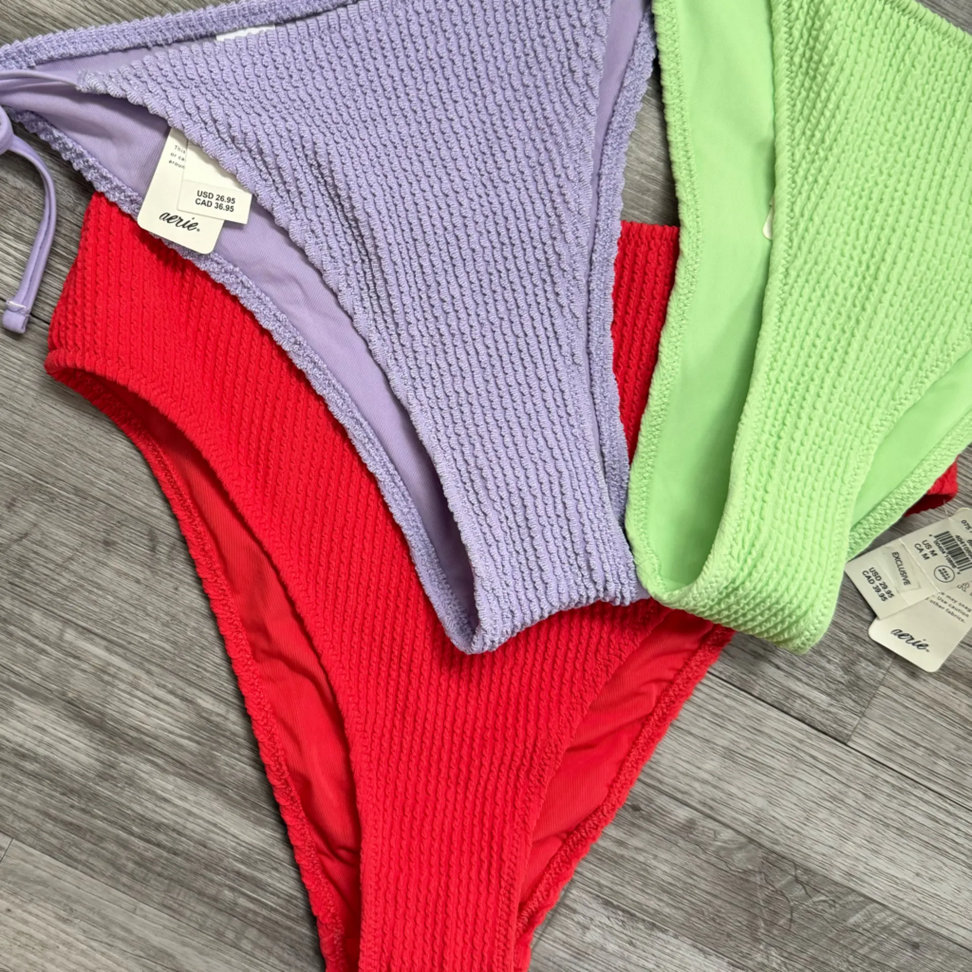 Aerie Lot of 3 Bikini Bottoms New NWT Size Medium Red Purple Green - Image 3
