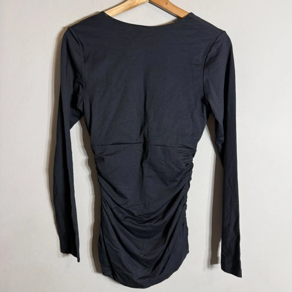 Susana Monaco V Wire Center Gathered Long Sleeve Top Women's Large Black NWT - Image 12