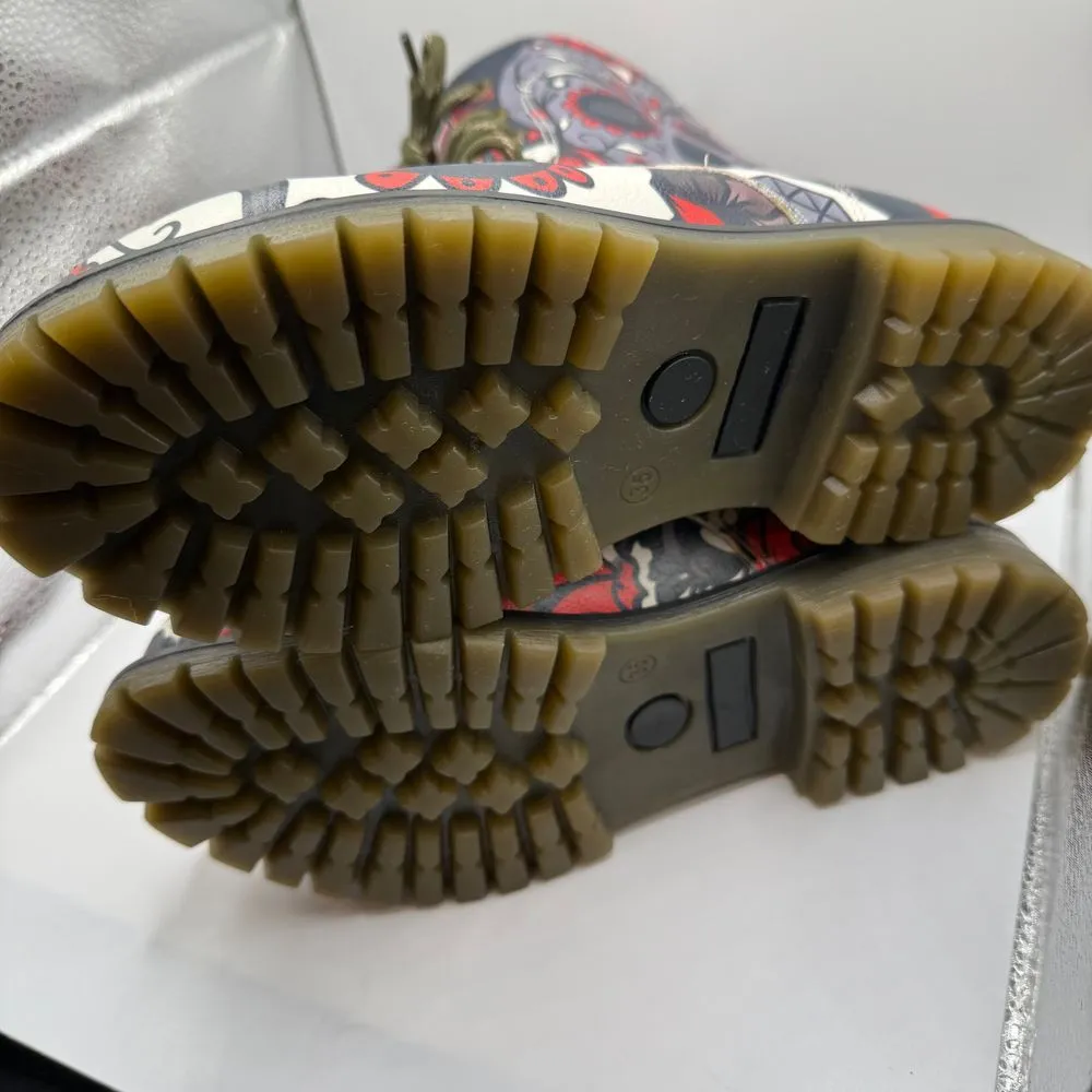 Goby Sugar Skull Combat Boots Day of the Dead Gothic Lace Up Boots Size‎ 35/5 Black - Image 11