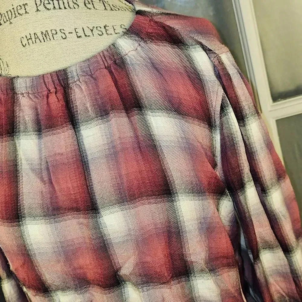 Cloth & Stone‎ Womens Glacier Plaid Blouse Large - Image 3
