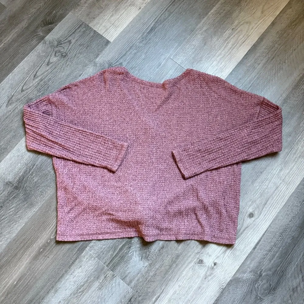 American Eagle Button Down Waffle Top Tie Front Mauve Medium - Image 5