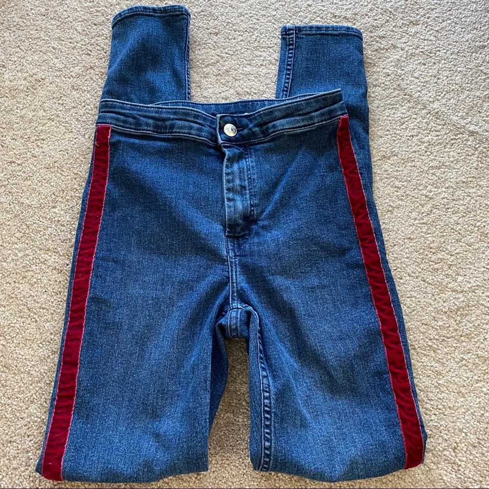 H&M Divided Velour Stripe Denim Skinny Jean Size 4 - Image 6