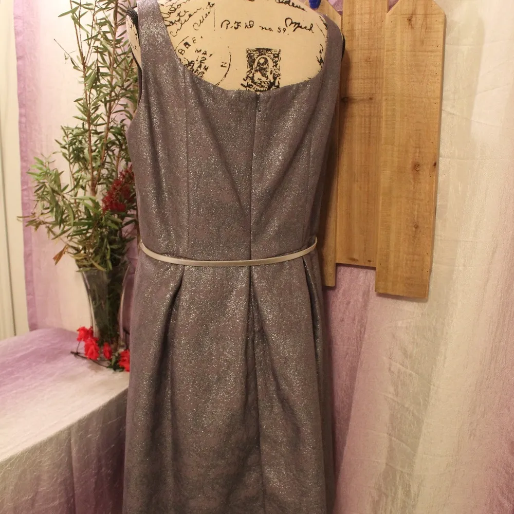 Evan Picone 🔥REDUCED 🔥  Silver Metallic Belted Sheath Dress 14 - Image 5