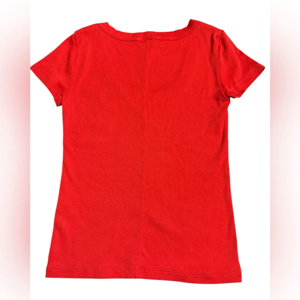 Madewell women’s Cotton Ribbed Scoopneck Tee stretchy red Size XS NWT - Image 4