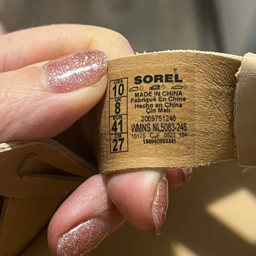 Sorel Dayspring Slingback Sandal, Honest Beige Leather Woven Straps Women's 10 - Image 7