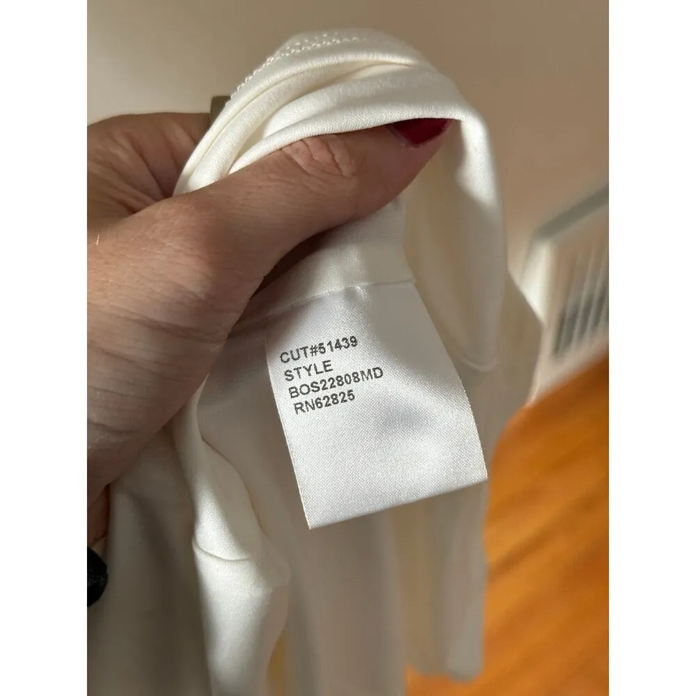 TADASHI SHOJI Parmer White Bow Midi Length Crepe Wedding Dress Size Small - Image 9