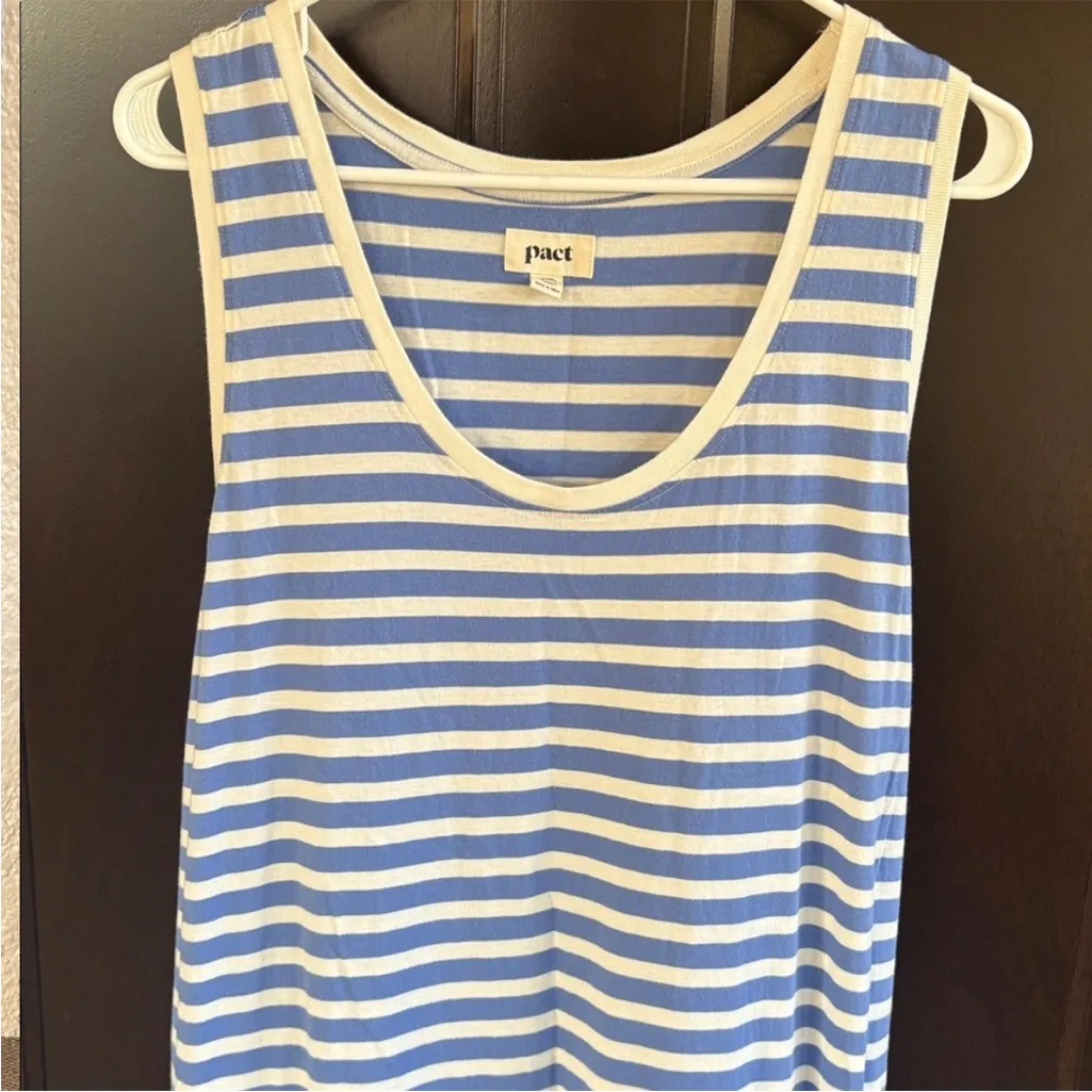EUC Pact Softspun Orgqnic Cotton Tank Midi Dress Blue White Stripe Size XL - Image 3