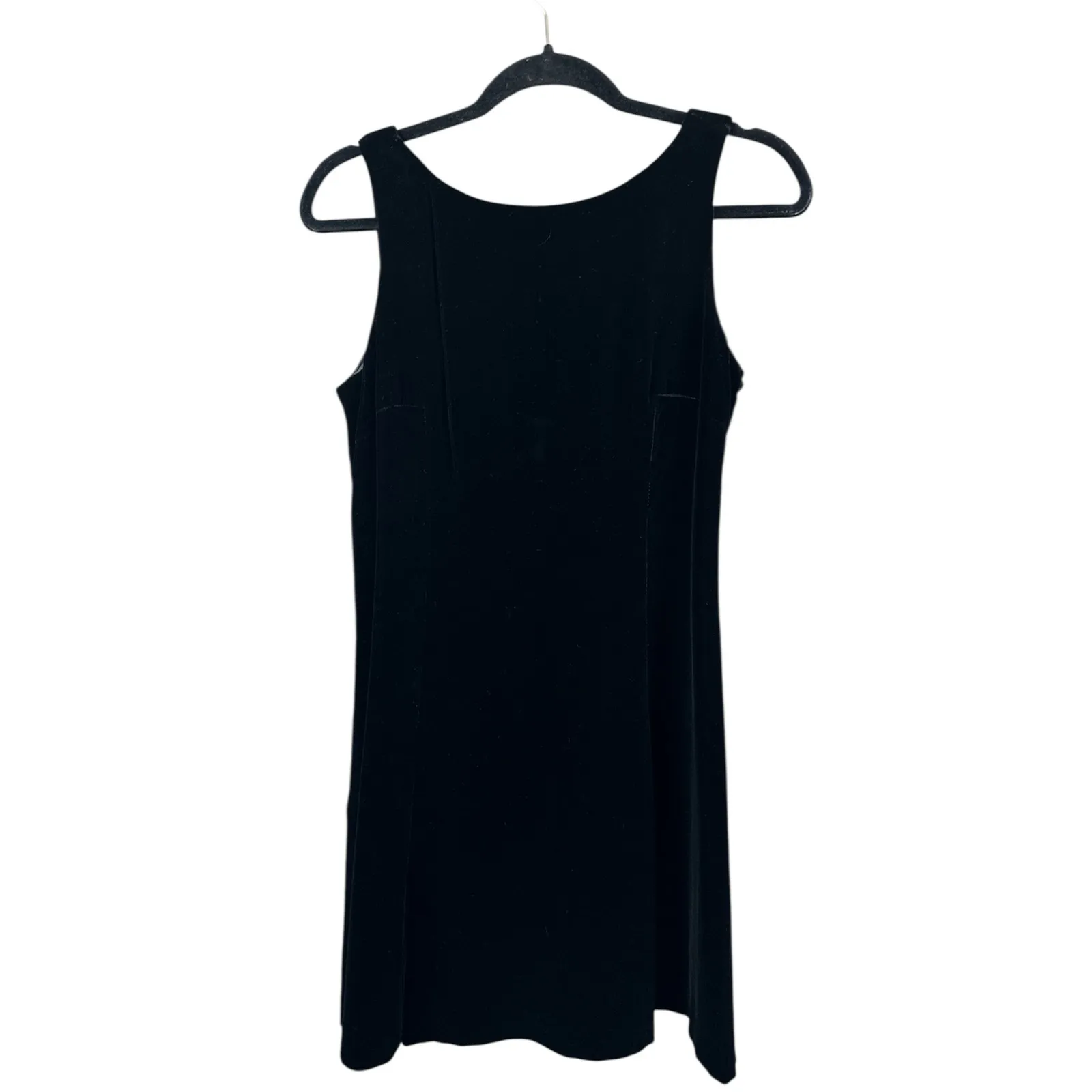 Vintage Jones New York Petite Black Velvet Sleeveless Gold Detail Dress Size 8P - Image 2