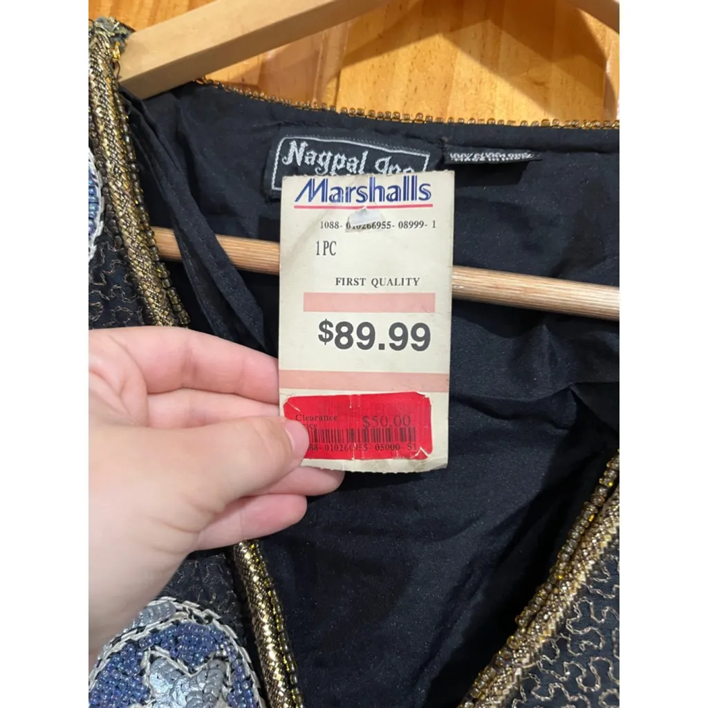 New Deadstock Nagpal Silk Beaded Evening Sequin Holiday Party Jacket Vintage Black - Image 8