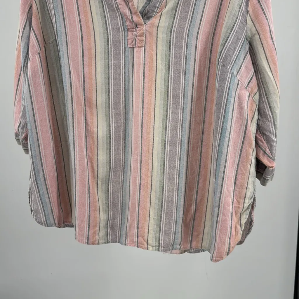 Tahari Multicolor Striped linen blend popover pastel rainbow 2X 3/4 sleeve - Image 7