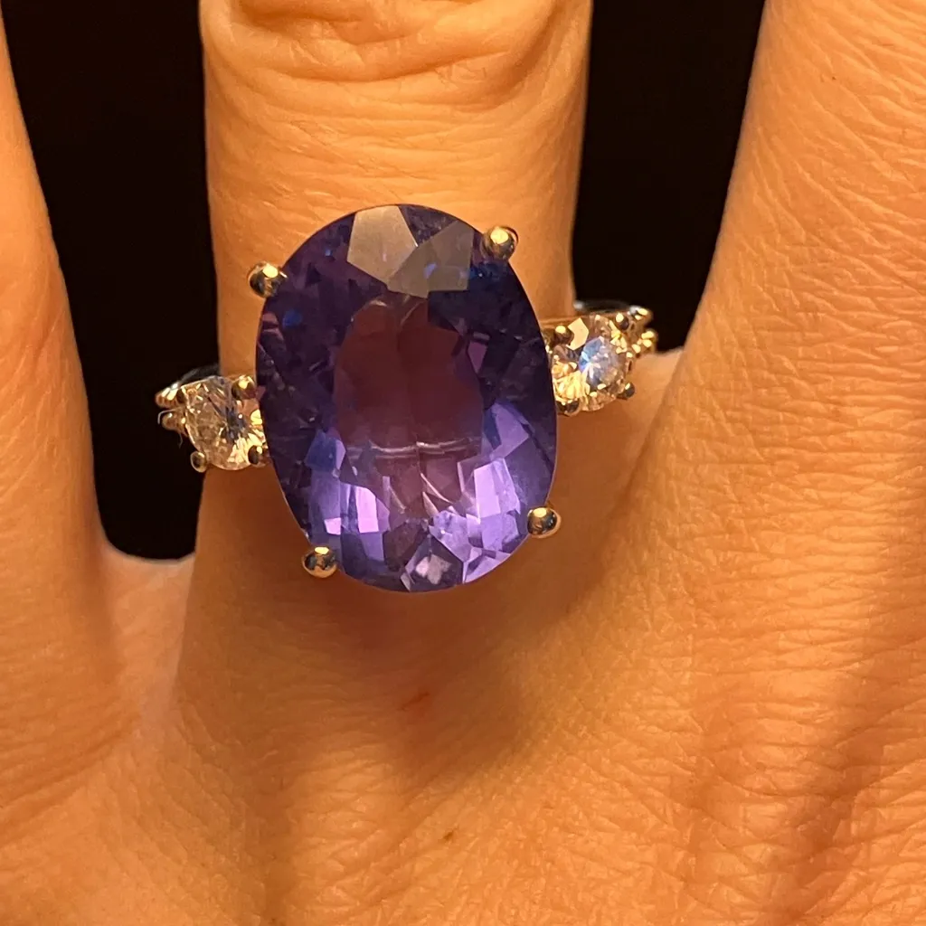 Color Changing Fluorite Moissanite Sterling Silver Ring Size 7 Blue - Image 2