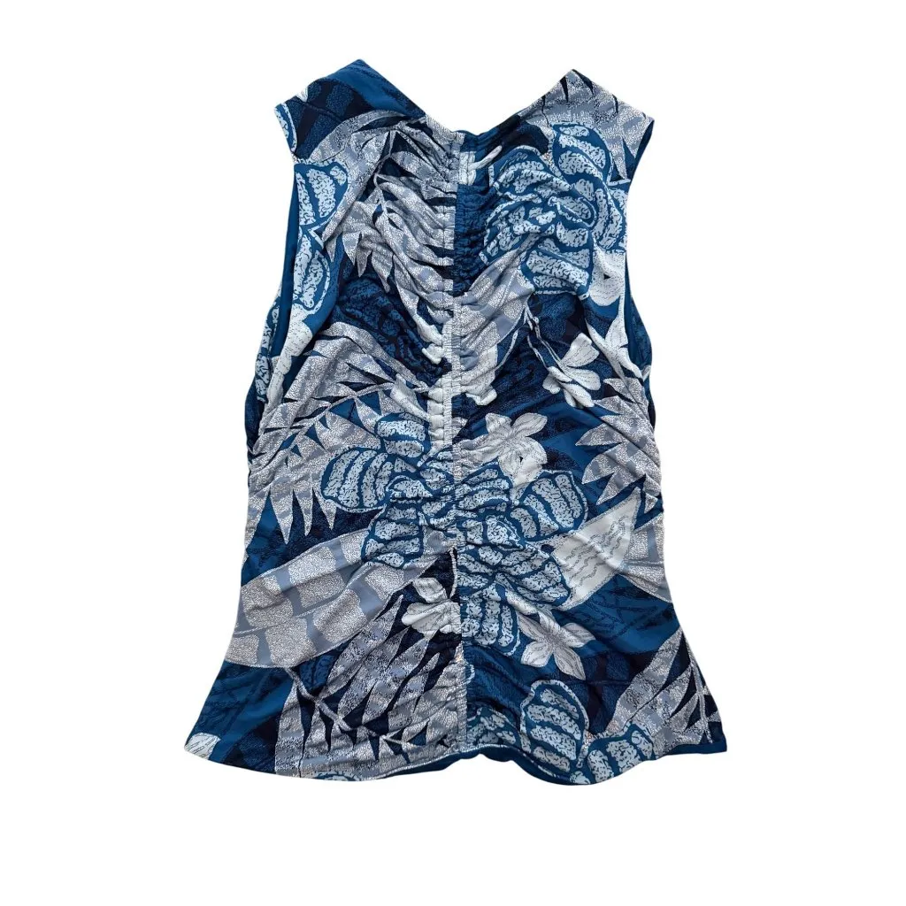 WHITE HOUSE BLACK MARKET Blue Floral Keyhole Tank Top Size Medium - Image 5