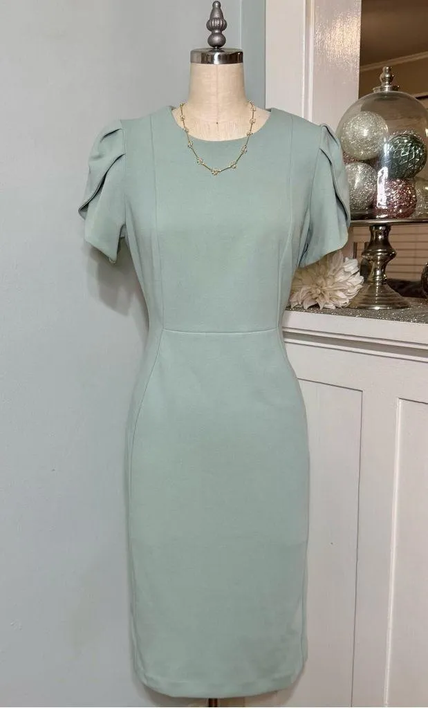 Calvin Klein Tulip Sleeve Sheath Dress Jadeite Green Size 8 - Image 3