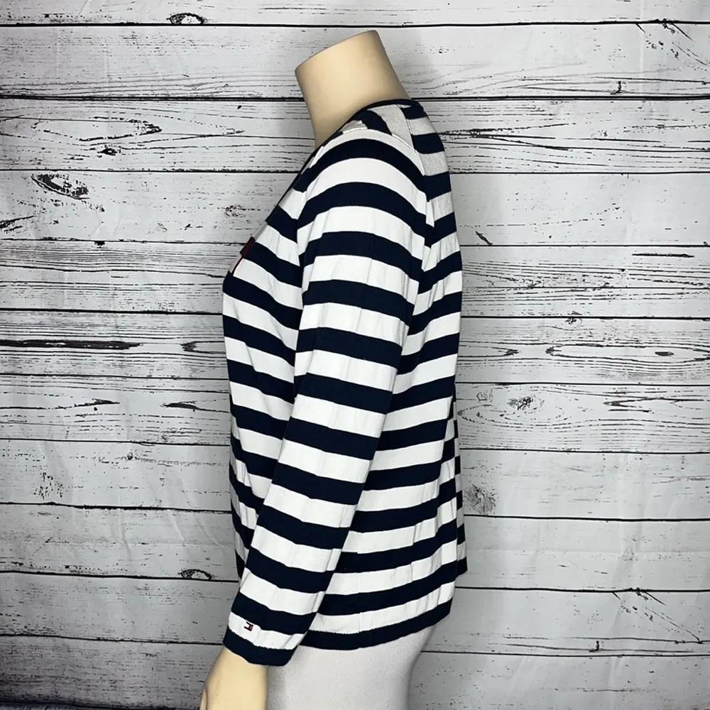 Tommy Hilfiger NWT Size 1X Blue & White Stripe - Red Embroidered Sweater Top - Image 3