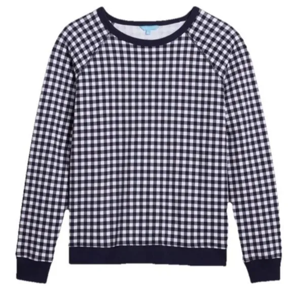 Draper James Natalie Sweatshirt Gingham Navy White Size M Checked Preppy Coastal - Image 1
