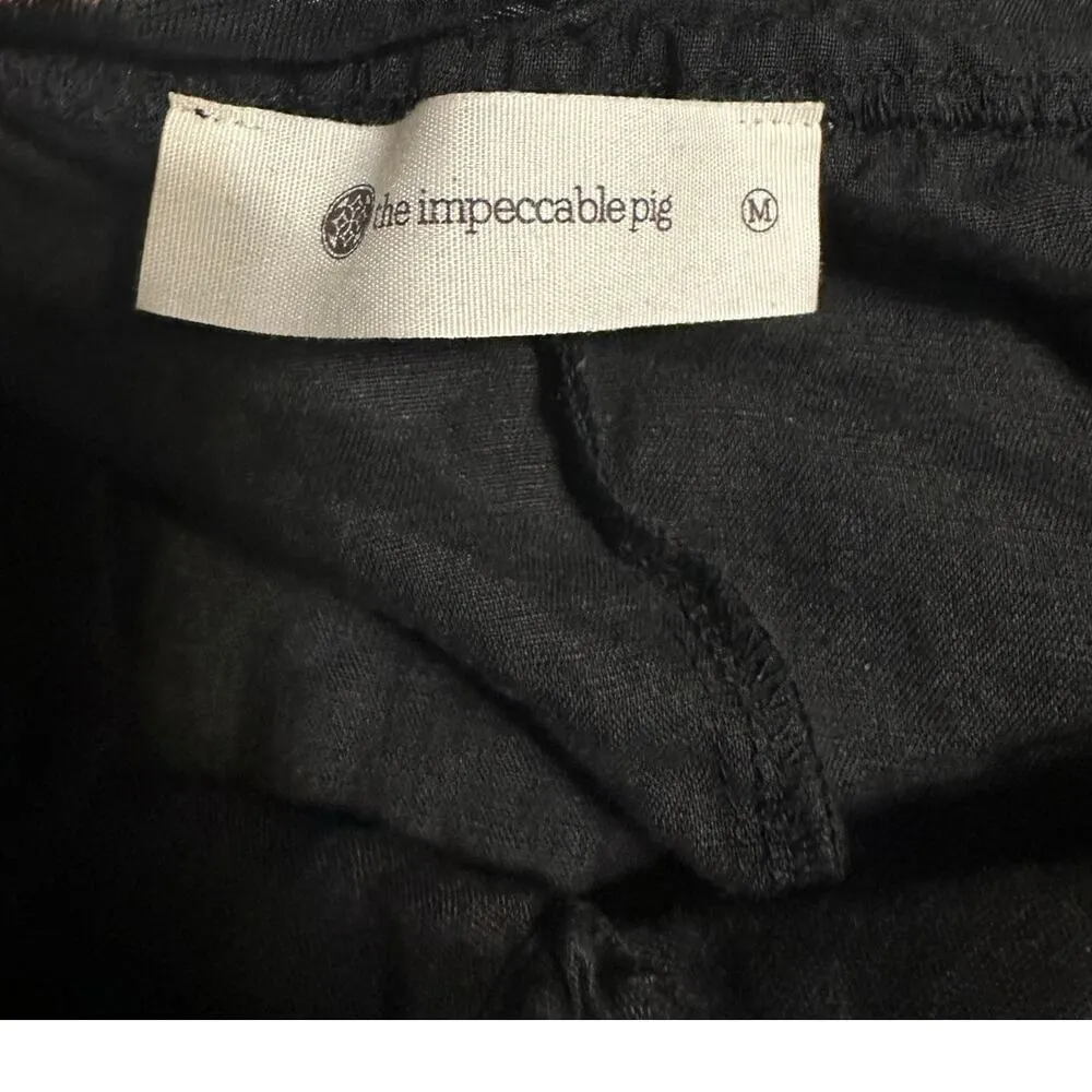 Impeccable Pig Linen Mini Dress Size Medium Little Black Dress LBD Lightweight - Image 4