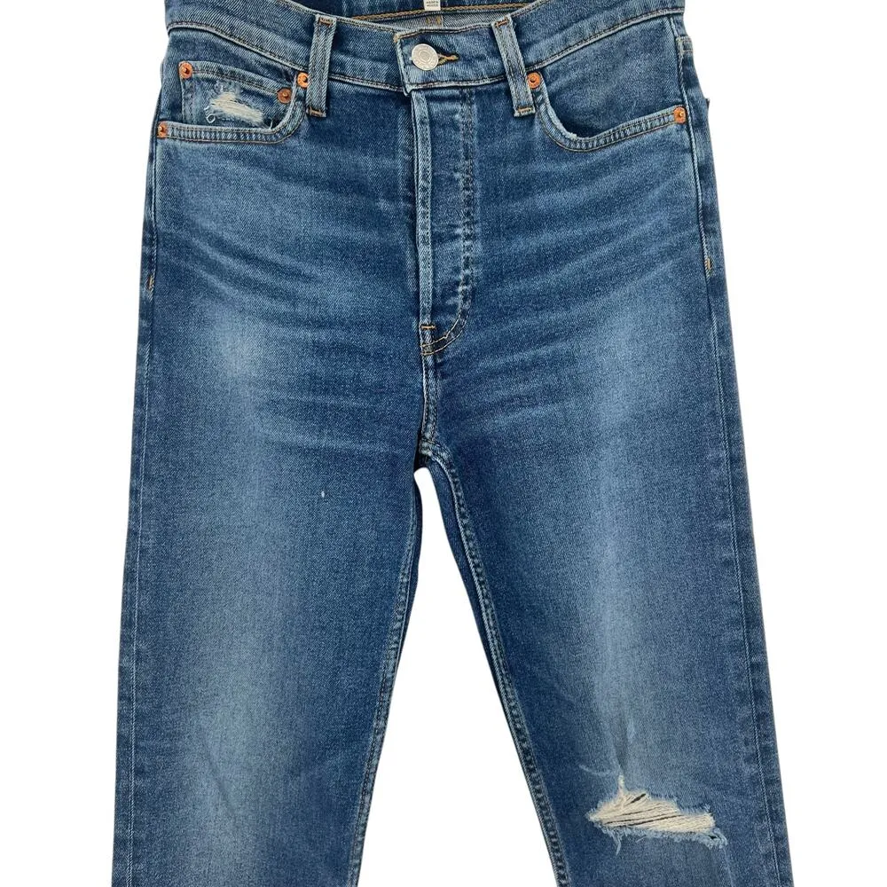 RE/DONE 70s Stove Pipe Jeans Worn True Indigo Blue Denim Size 26 - Image 5