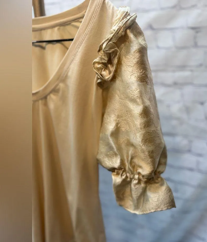 Anthropologie Brocade Statement Jacquard Puff-Sleeve Top size Large - Image 9