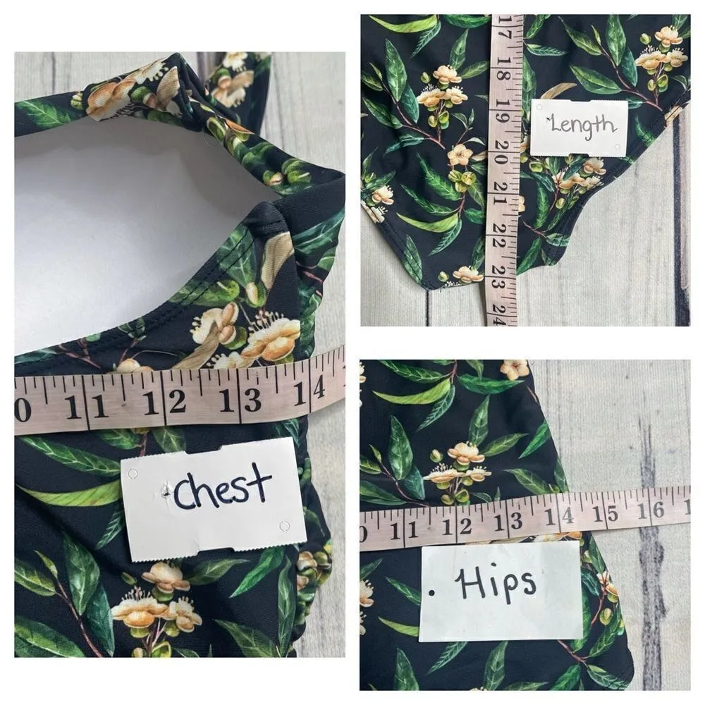 NEW Women’s L Tropical Hawaiian One Piece Swimsuit Built in Bra Bodysuit Ruched Green Size L - Image 11