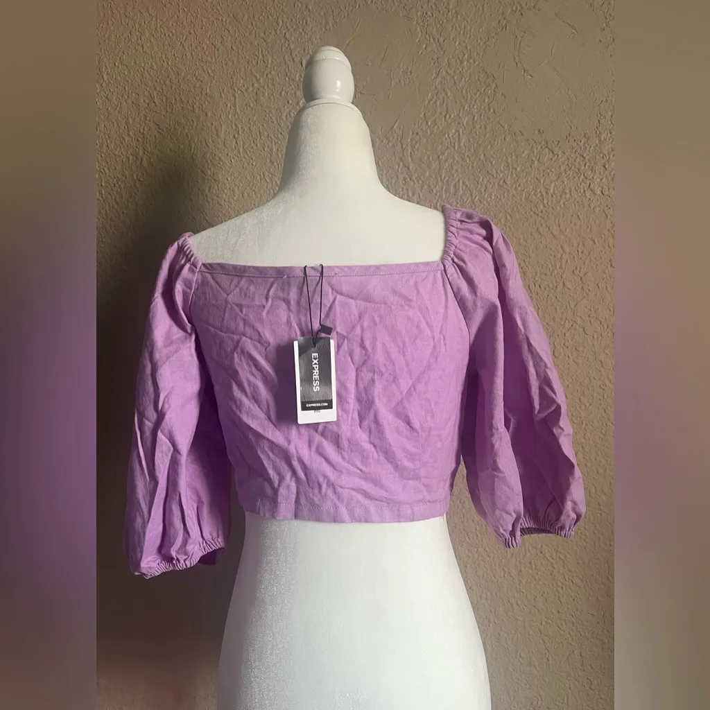 Express Linen Tie Front Crop Top x Rocky Barnes - Image 2