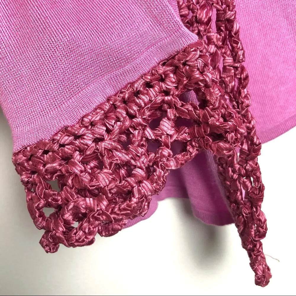 Vintage Versus Versace Pink Open Front Cardigan Silk Crochet Detail - Image 4