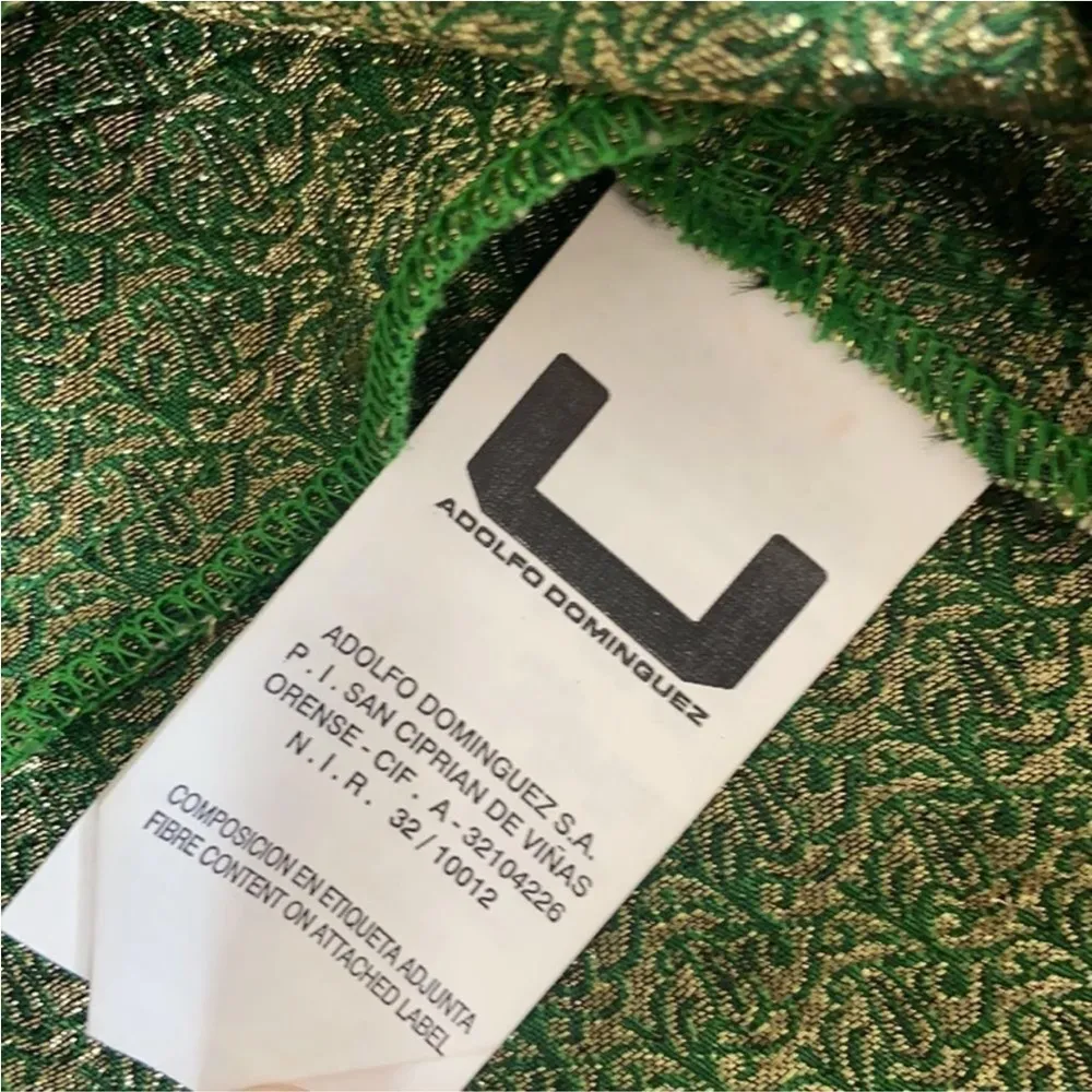 Adolfo Dominguez Metallic Jacquard Mini Skirt Pleated Green Gold FR38 US 6 Med - Image 9