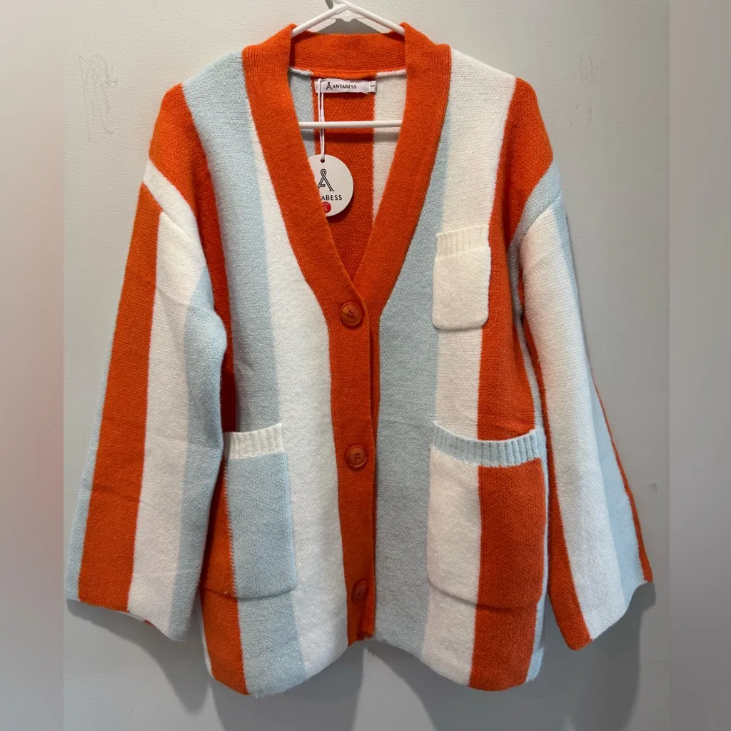Anrabess orange & Blue chunky striped button cardigan Oversized size small - Image 15
