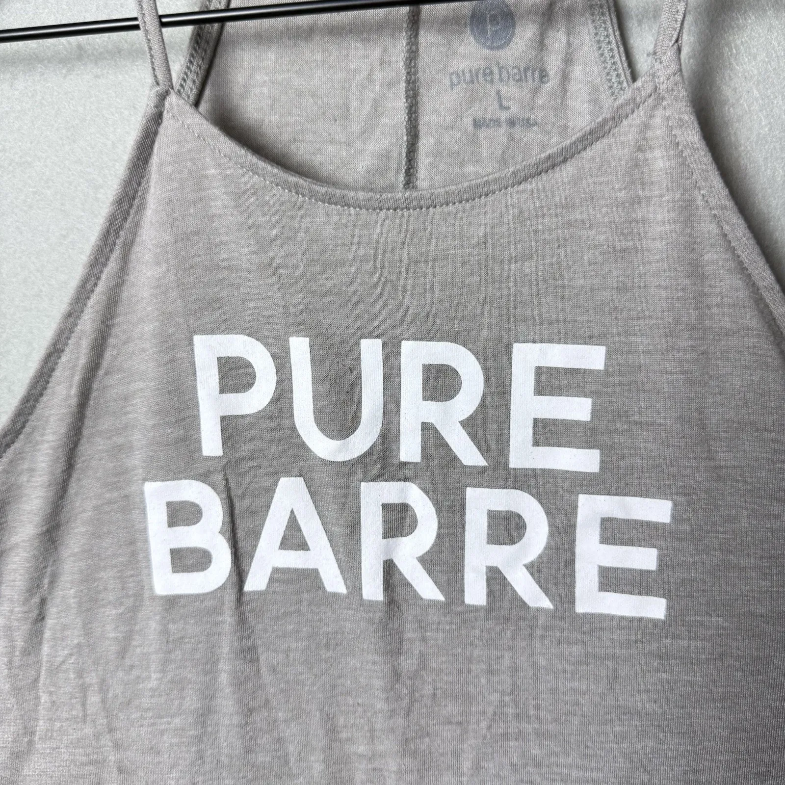 Pure Barre High Neck Graphic Print Tank Top Green Spaghetti Straps Size Large - Image 3