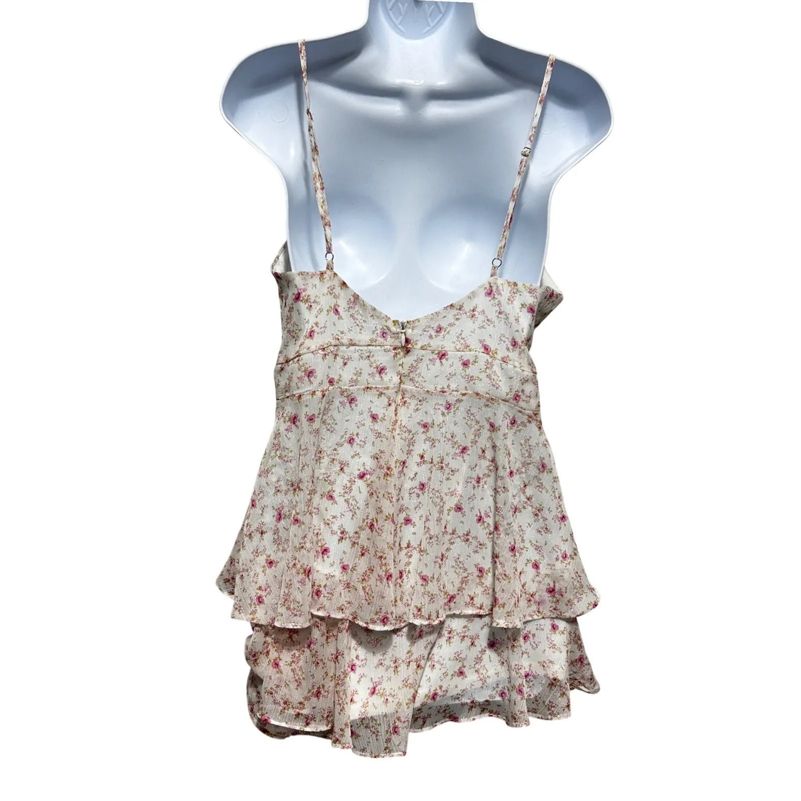 Alter'd State Women Babydoll Cottage Romper M Ivory Pink Floral Ruffle Romantic - Image 2