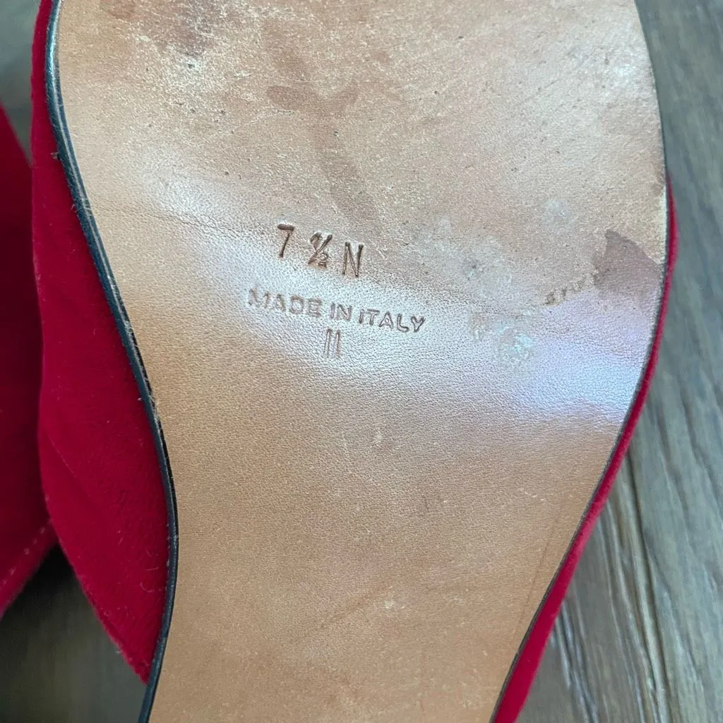 70s Amalfi by Rangoni Red Velvet Open Toe Mules Block Heel 7.5 Narrow - Image 9