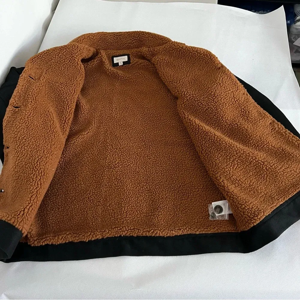 Brixton Nouvelle Coat Sherpa Lined Size Medium Black/Brown Button Closure Peacoa Black - Image 10