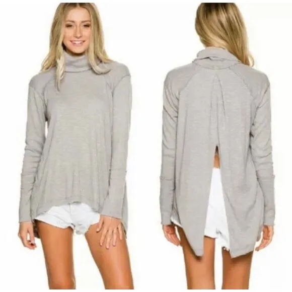 FREE PEOPLE WE THE FREE Splitback Gray Pullover Turtleneck Top Women size large - Image 2